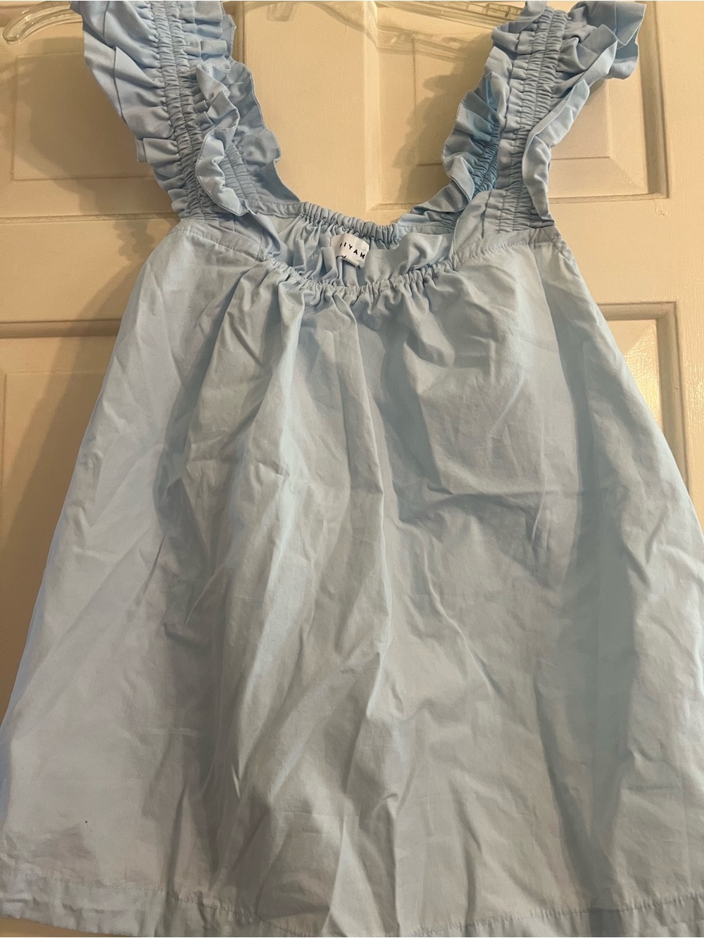Piyama Light Blue Ruffle Strap cotton Tank Top small poplin coquette cottage - Picture 3 of 6
